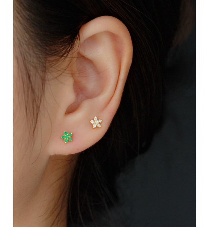 925 Sterling Silver Tiny Star Turquoise CZ Screw Back Stud Earrings 5mm Box PE21