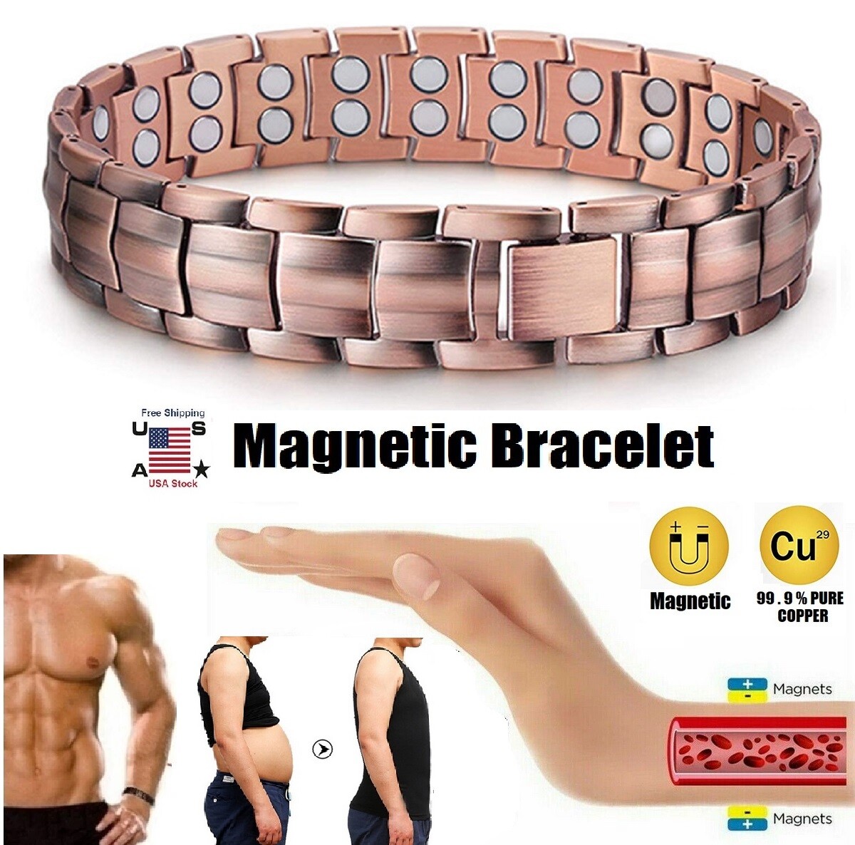 Arthritis Therapy Pure Copper Magnetic Bracelet Weight Loss Bangles Health Care