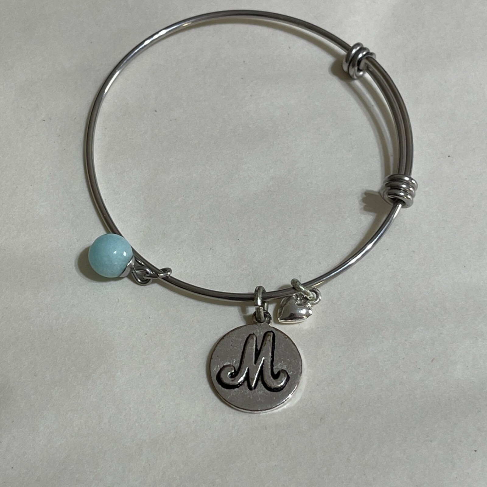 4 Monogramed “M” Bracelets Adjustable Bangle Stackable Silver Tone