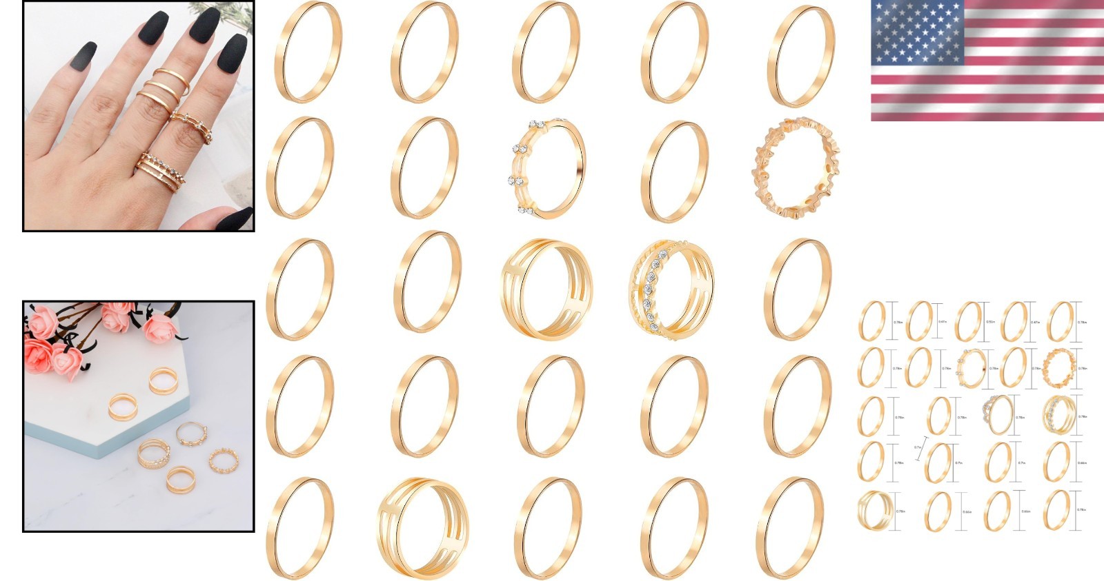 25-Piece Vintage Hollow Carved Gold Knuckle Rings Set – Adjustable & Stackable