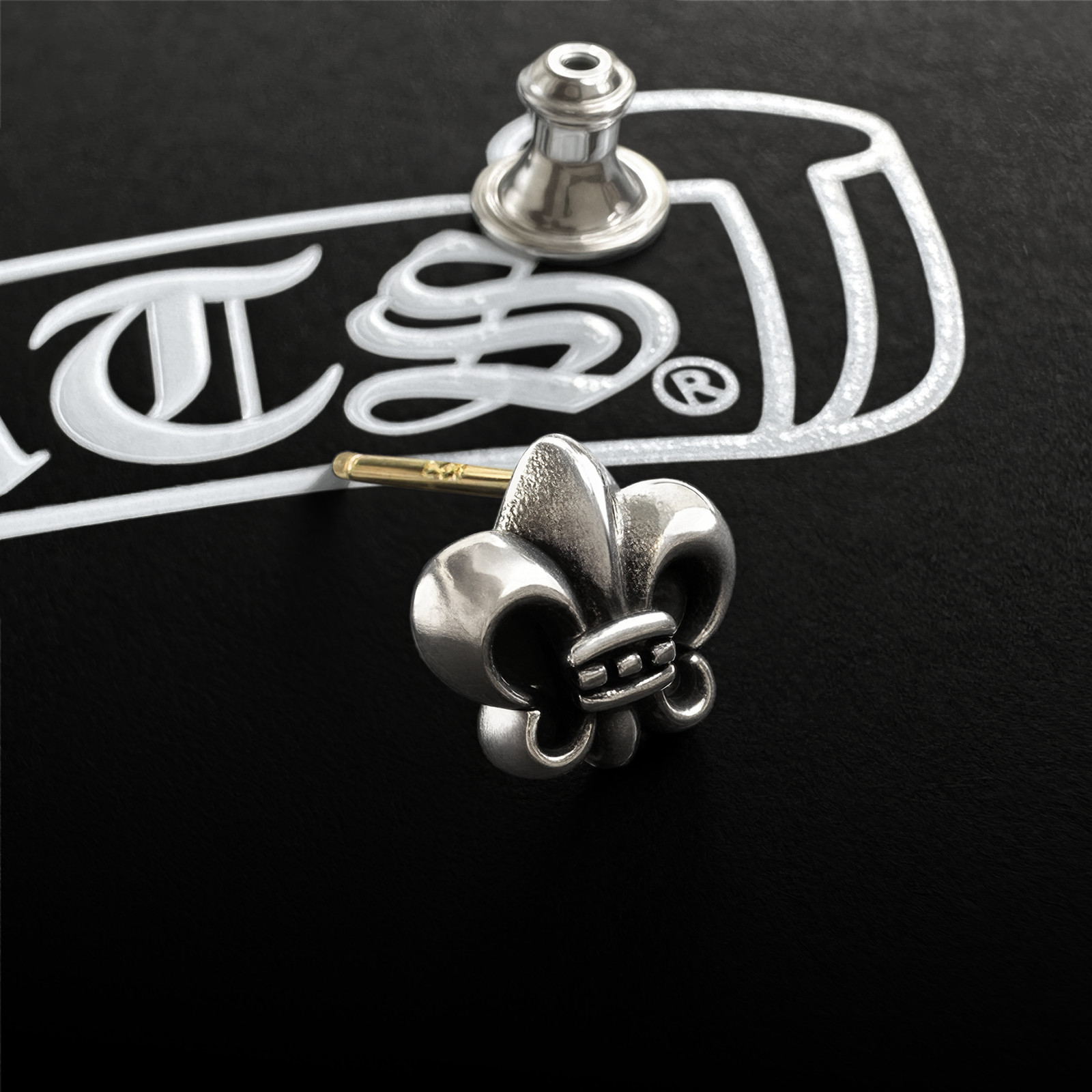 Authentic Chrome Hearts Small Fleur de Lis Stud Earring + CH Pouch & Gift Bag