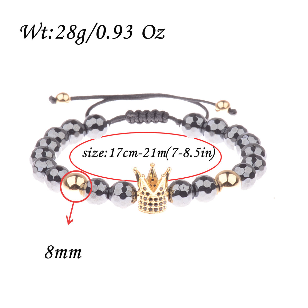 CZ King Crown Natural Stone Women Men’s Adjustable Bracelets Charm Jewelry Gift