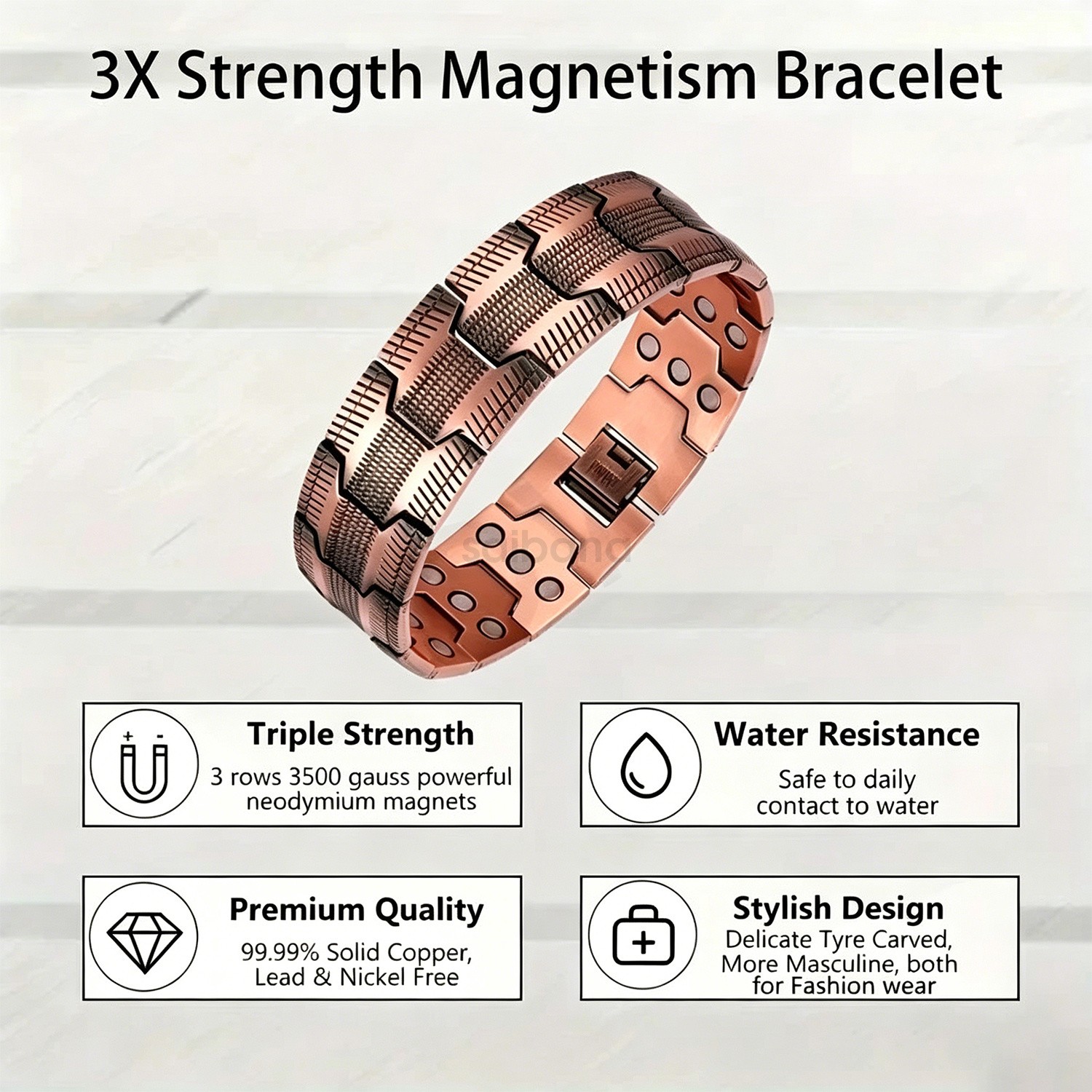 100% Pure Copper Bracelet 3500 Gauss Magnetic Therapy Strong Healing & Regulator