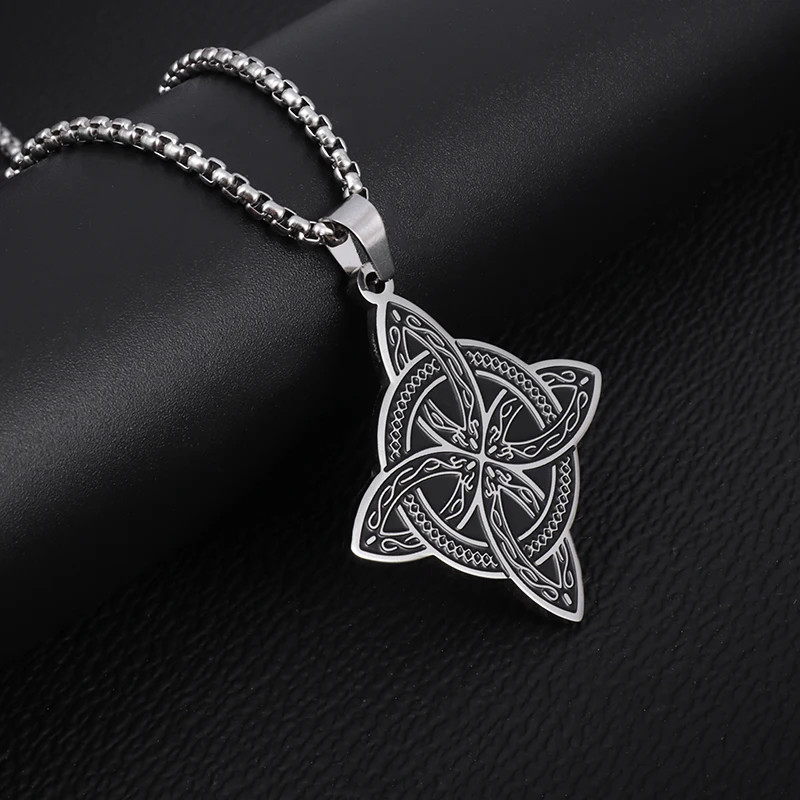 Woven Quaternary Knot Stainless Steel Necklace Spiritual Pendant 23.5 Inch Chain