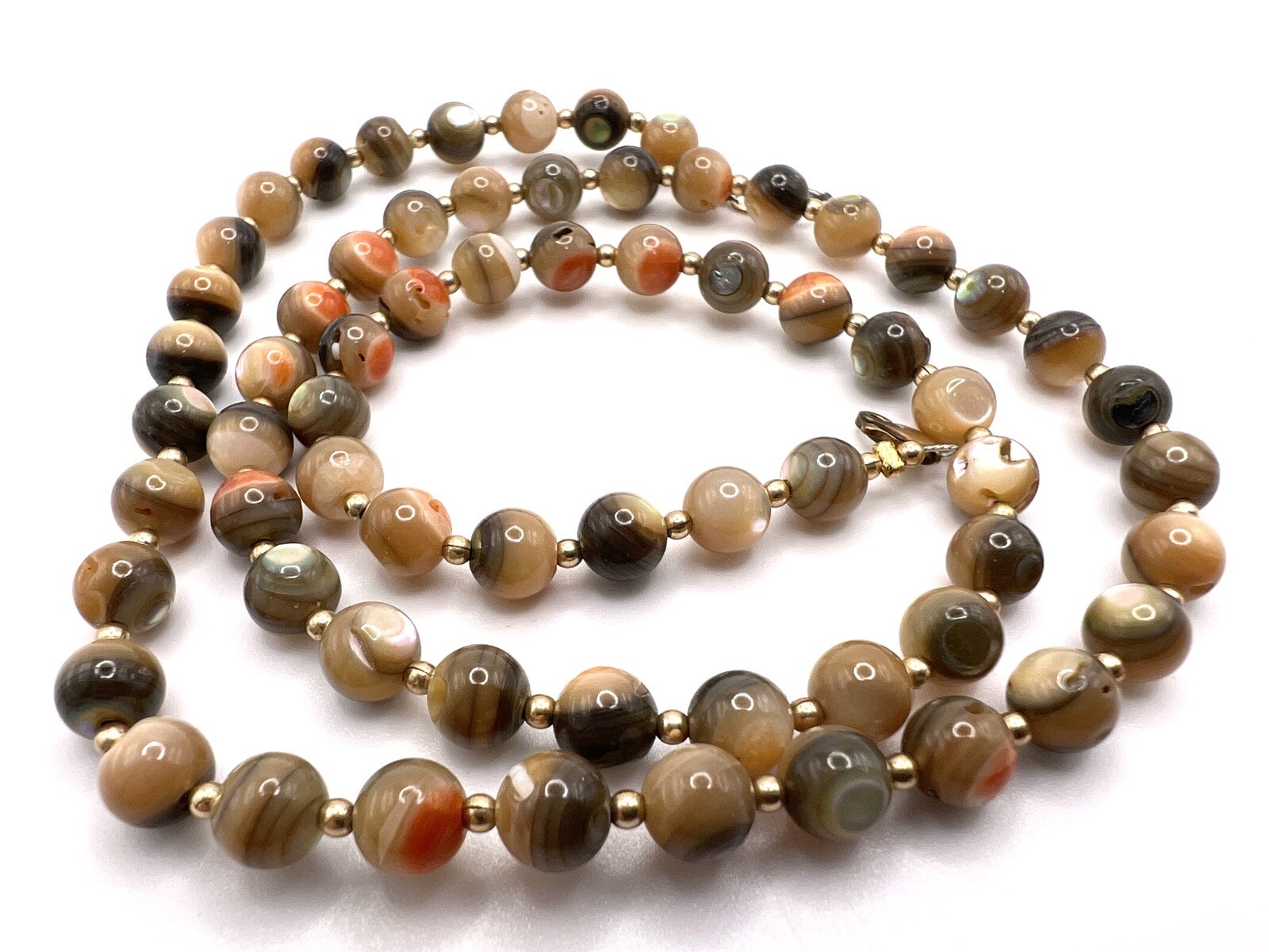 Botswana Banded Agate Bead Necklace Earth tone Natural Stone 1/20 14k Gold