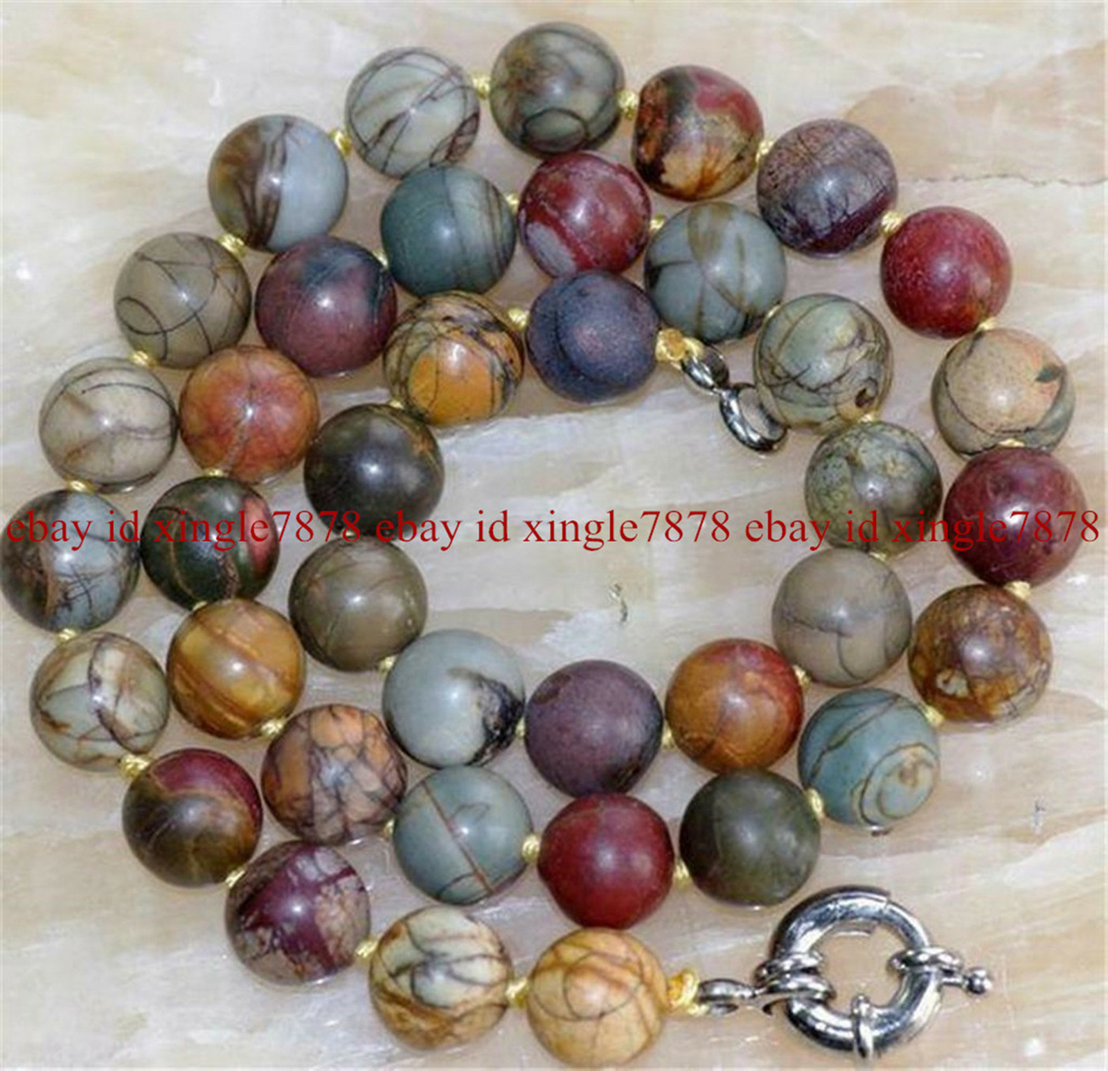 Natural 8mm Multicolor Picasso Jasper Round Gemstone Beads Necklace 20″ AAA