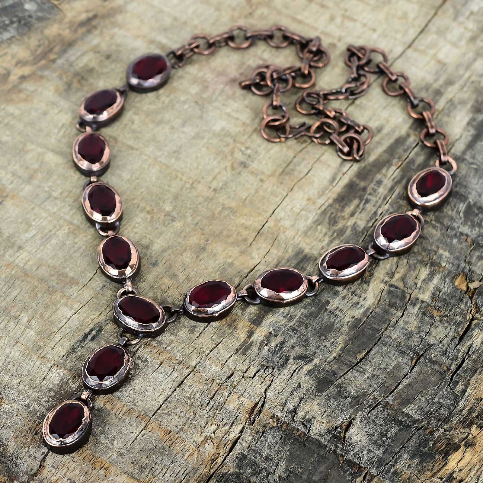 Natural Mozambique Garnet Copper Chain Electroformed Wedding Necklace Jewelry