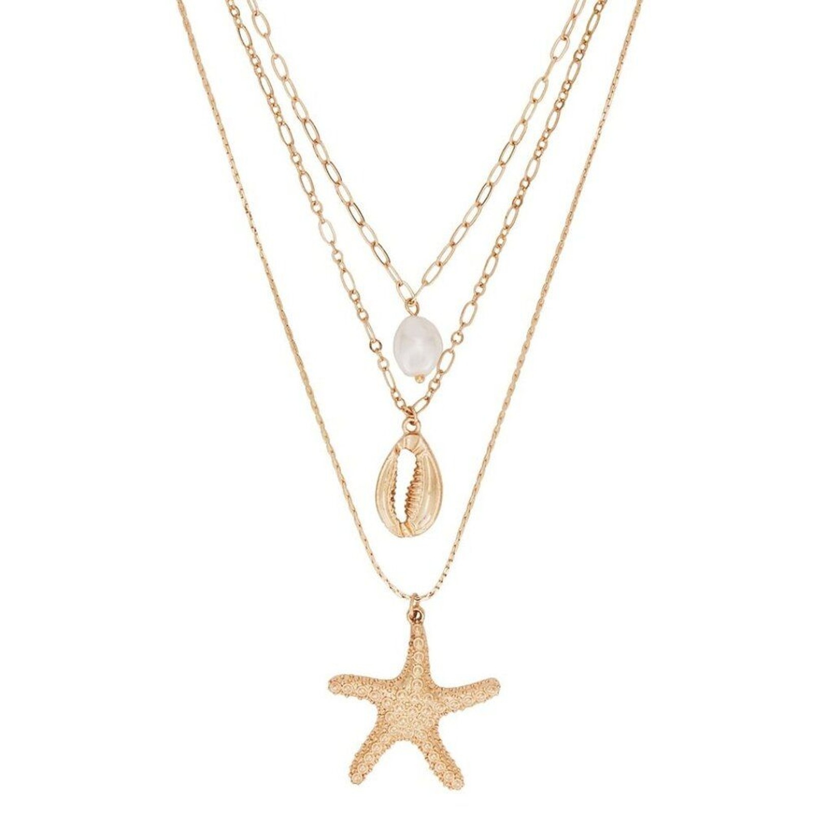 New 8 Other Reasons Cove Layered Charm Necklace in Gold 18k pearl