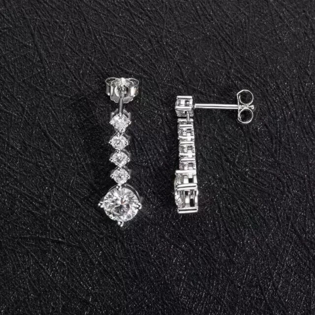 2Ct Round Cut Simulated Diamond Drop Dangle Earrings 14k White Gold Plated