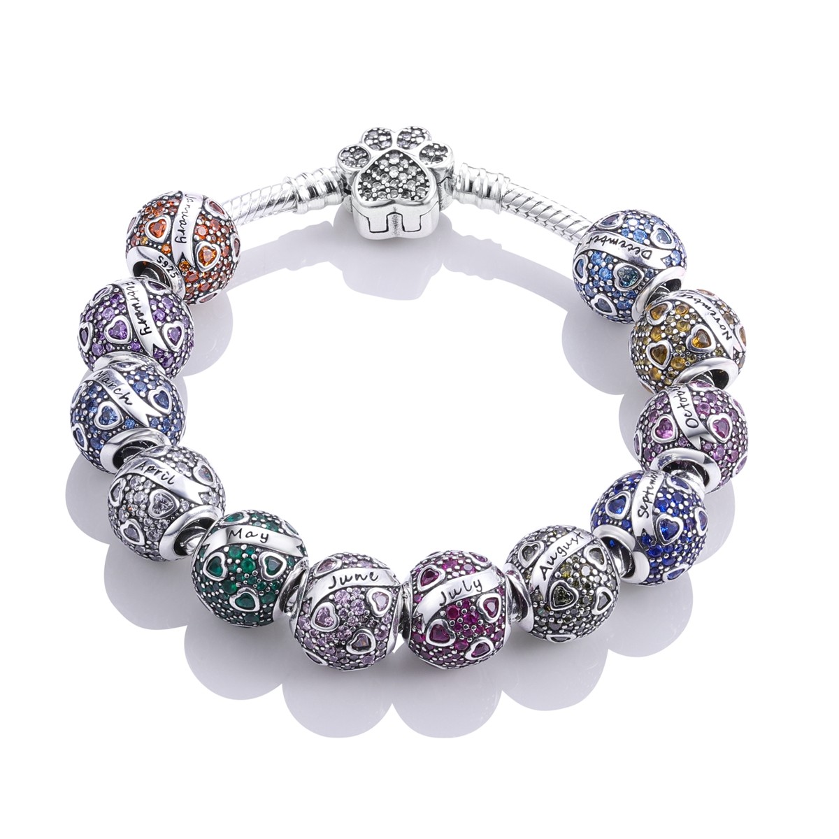 LAZA Original 12 Month Birthstone 925 Silver Bead Charms CZ fit Women Bracelets