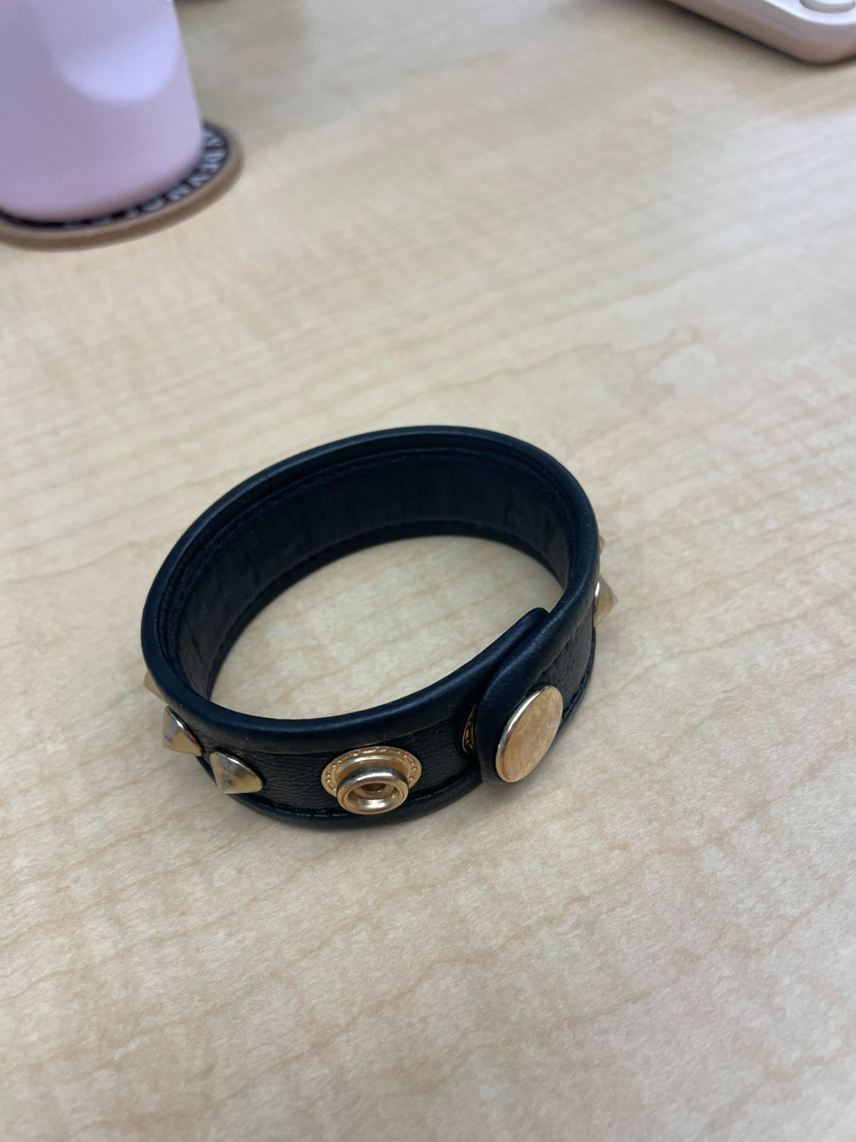 Jungle Tribe Gold on Black Leather Single Row Studded Cuff Bracelet