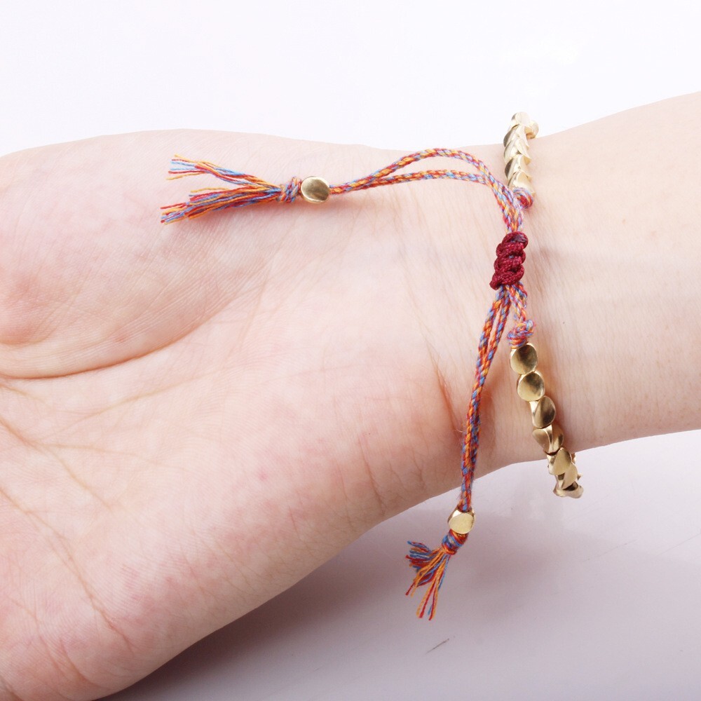 Handmade Tibetan Buddhist Braided Copper Beads Cotton String Women Men Bracelet