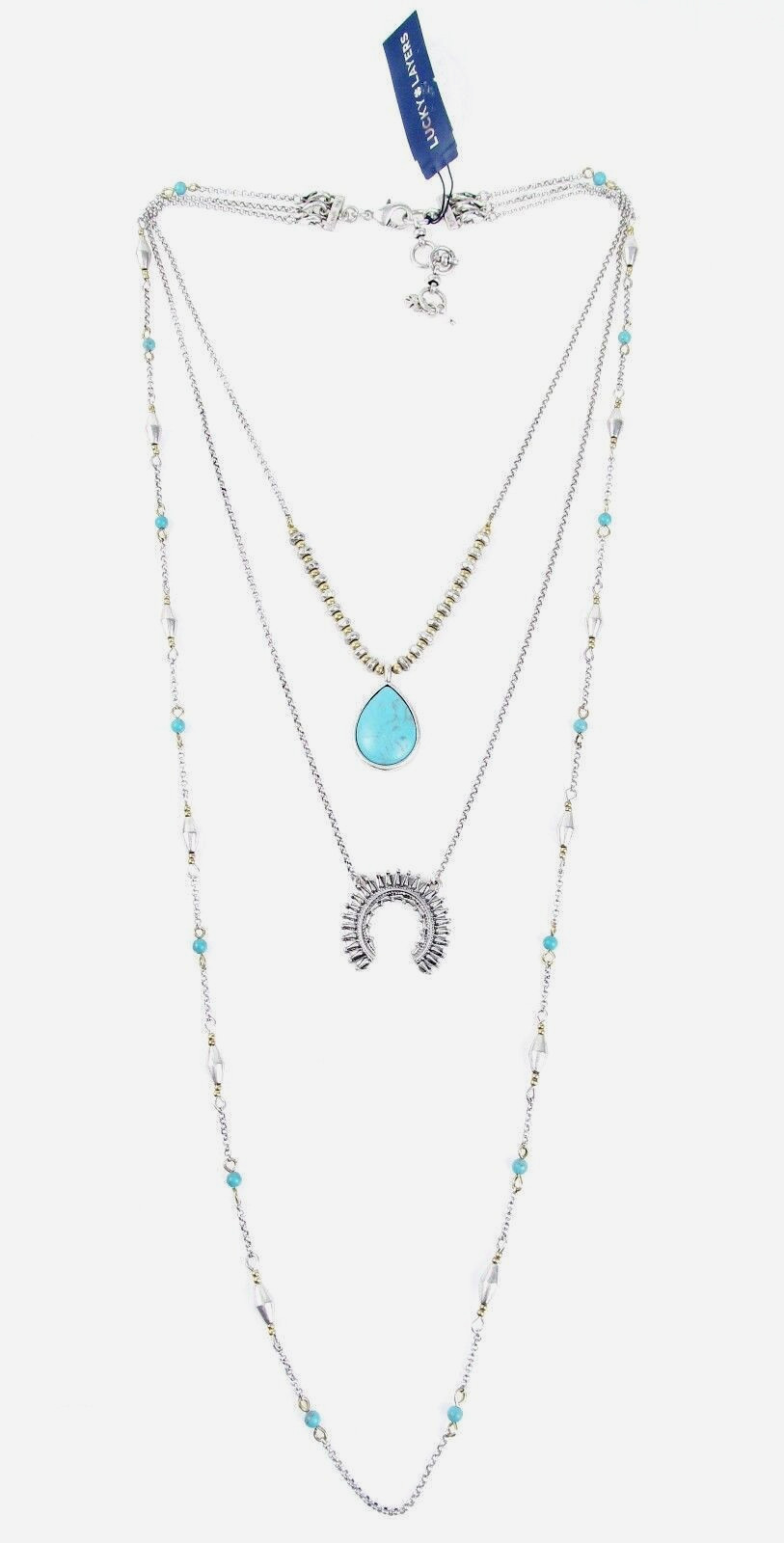 Lucky Brand Squash Blossom Turquoise 4-in-1 Layered Necklace 21″L NWT