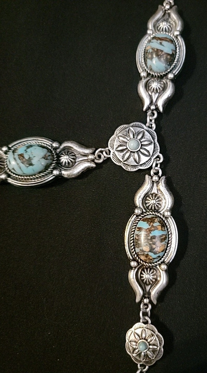 Turquoise Western style necklace Costume Jewelry Turquoise/silver V Neck Long