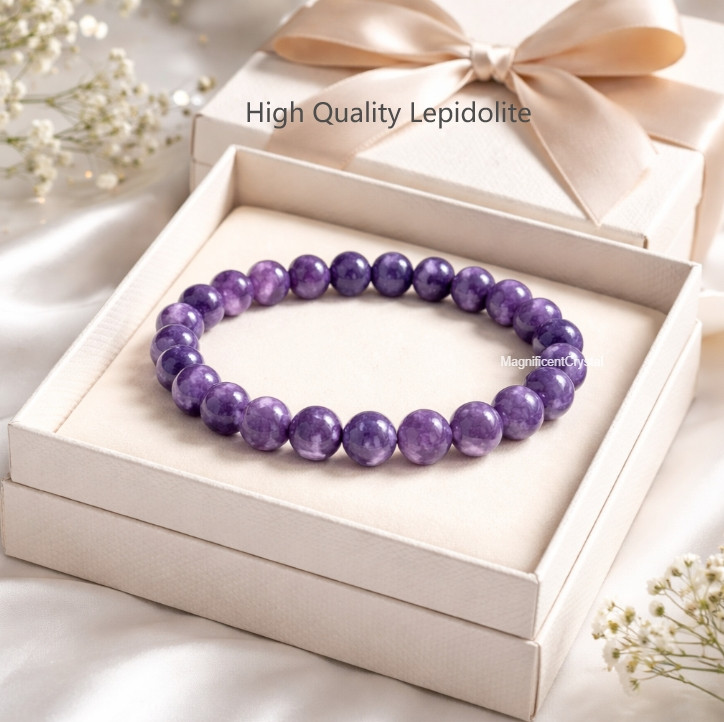 Lepidolite Healing Crystal Bracelet 8mm Beaded Reiki Balance Stretch Jewelry