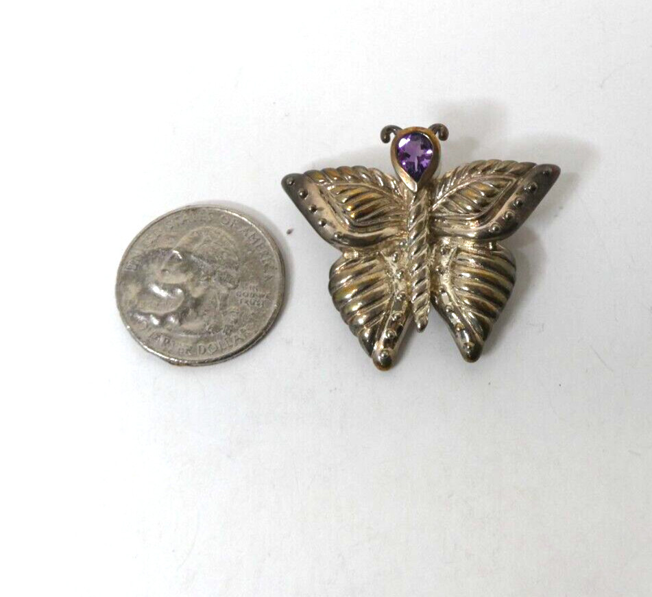 JUDITH RIPKA sterling silver and Amethyst Butterfly Brooch Pin 17 grams J20