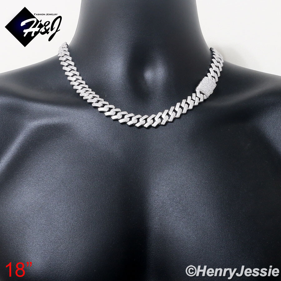 18″-24″MEN SOLID 925 STERLING SILVER 12MM ICY CZ MIAMI CUBAN CURB NECKLACE*SN21