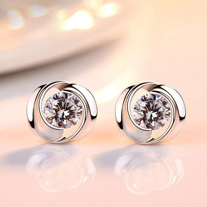 1 Ct Round Cut Simulated Diamond Women Fancy Stud Earrings 14k White Gold Plated