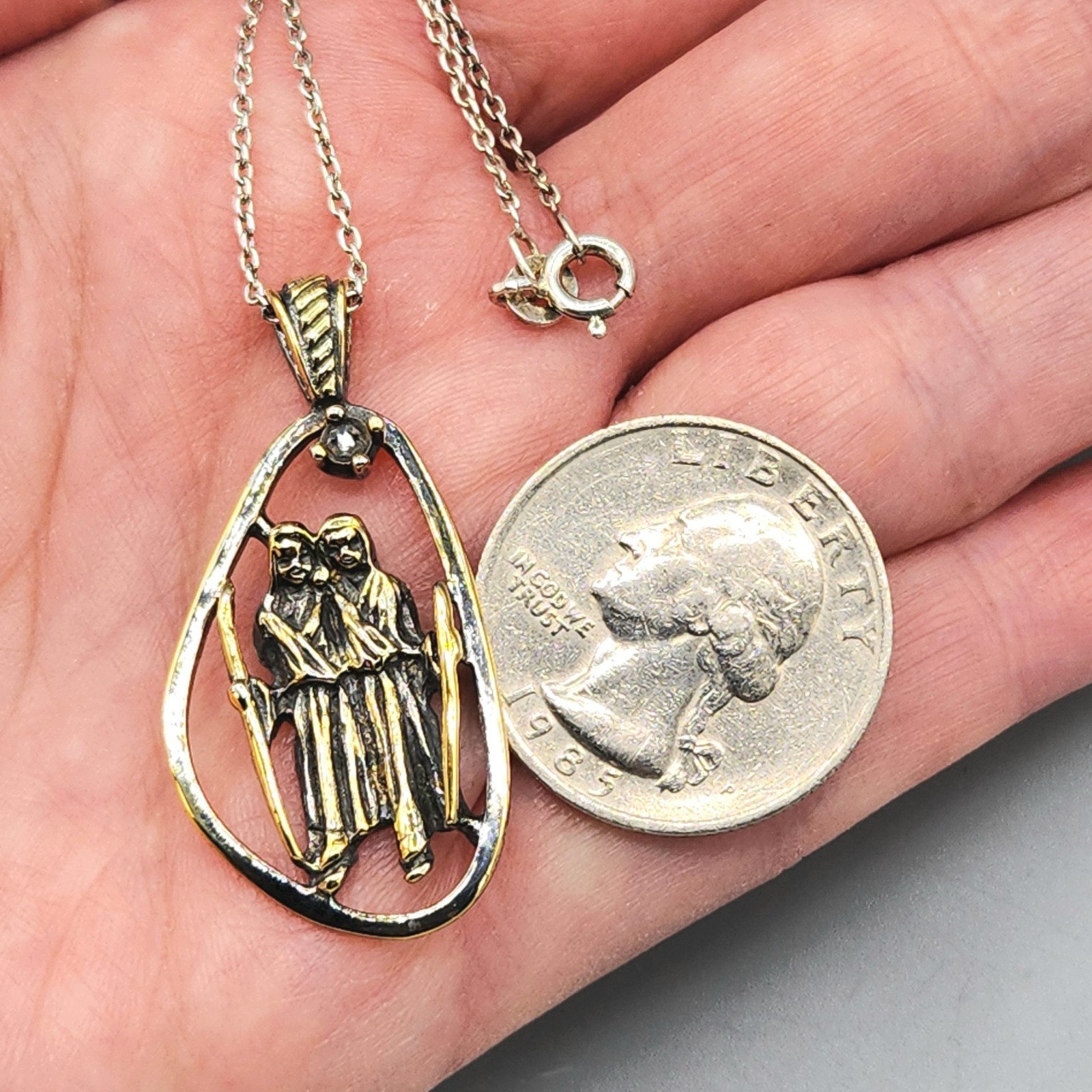 Sterling Silver Vermeil Zodiac Twin Gemini Pendant Chain Necklace 18″ 6.5g