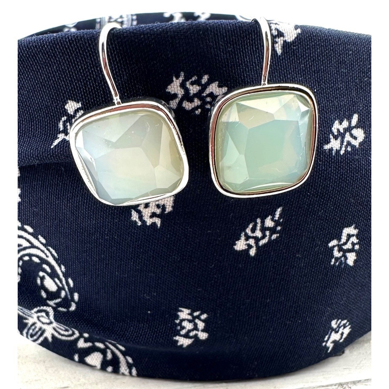 Sea Glass Faceted Acrylic Earrings on Silver Tone Ear Wires