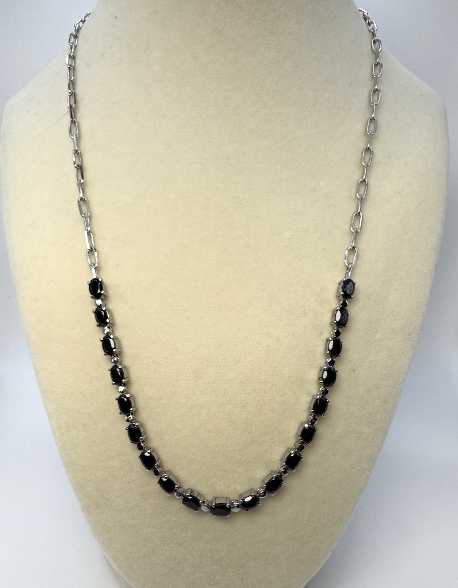 Thai Black Spinel Necklace Paper Clip Chain Platinum Plated 20 inches