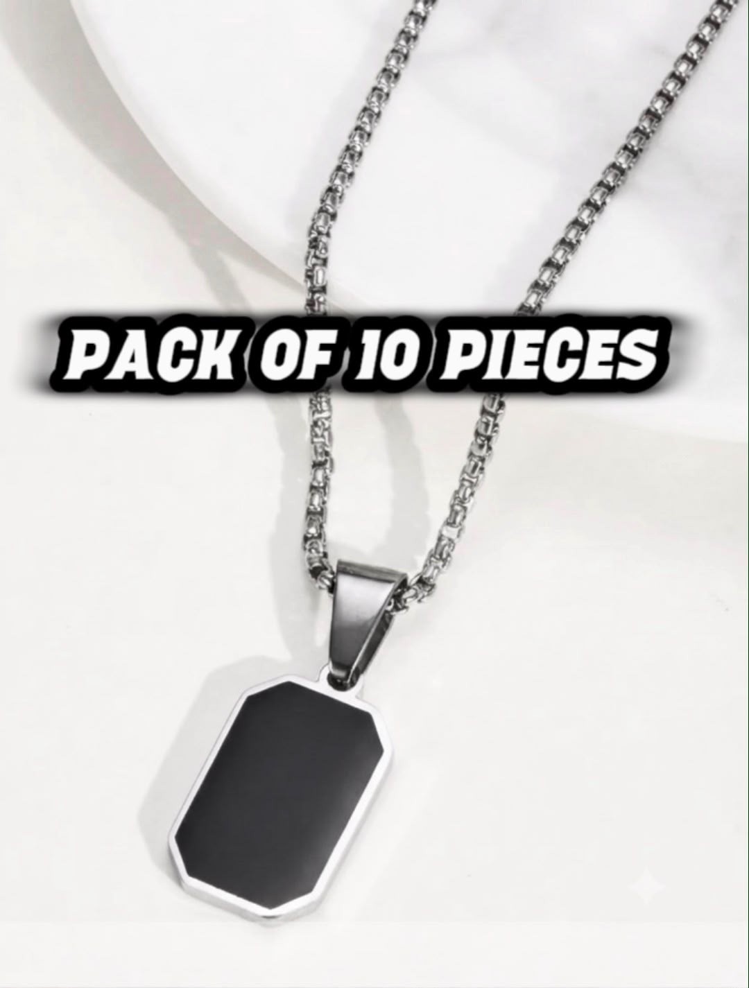 10Pcs Stainless Steel Square Rectangle Pendant Necklace Box Chain Unisex Jewelry