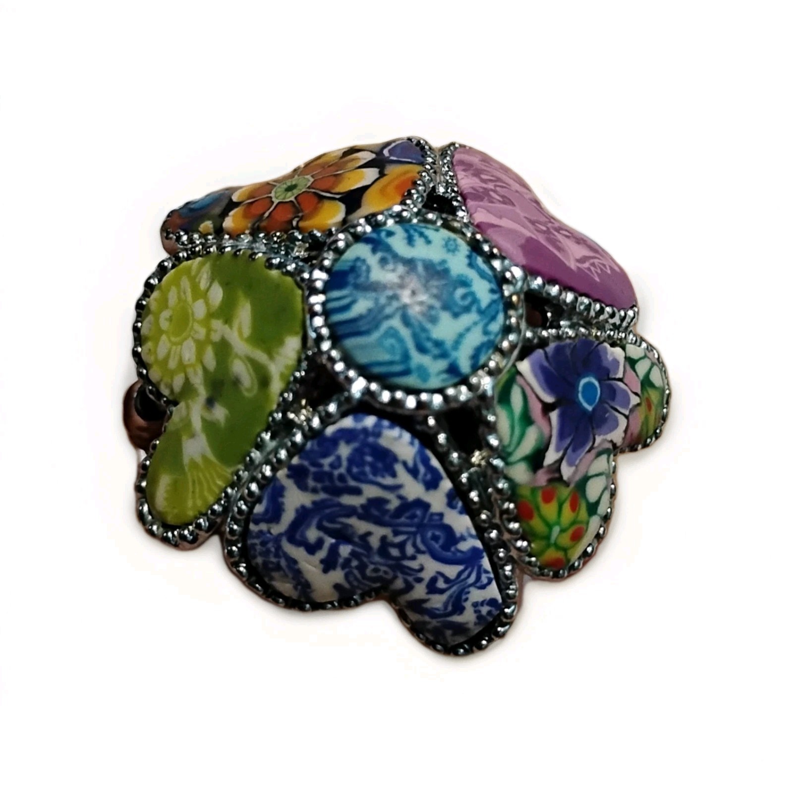 Seed Beaded And Polymer Clay Infinity And Heart Design Stretch Rings 2