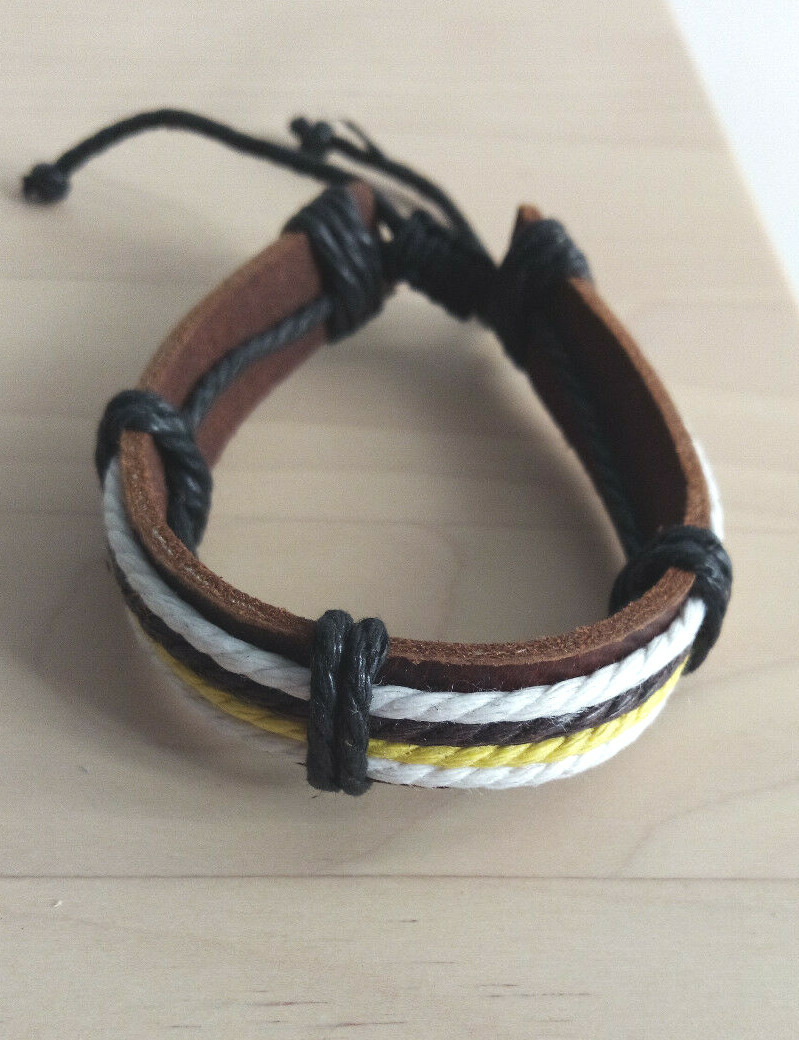 Brown Leather and Cotton Mens Womens Bracelet Anklet Wristband