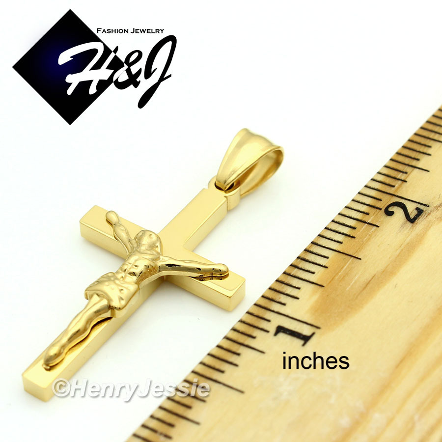 18-36″Stainless Steel 3mm Gold Plated Box Link Chain JESUS Cross Pendant*GP62