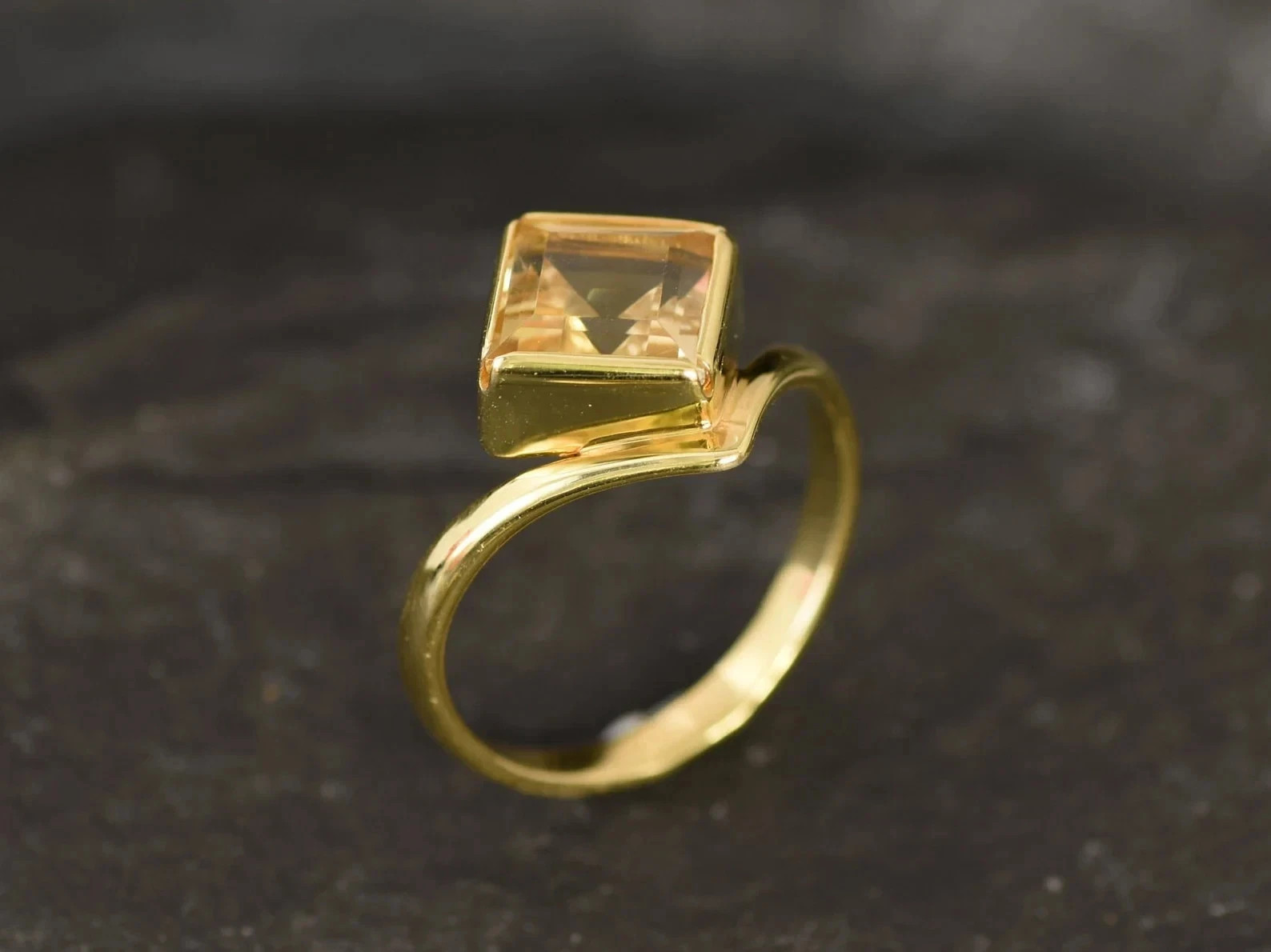 2.50 Ct 18K Solid Yellow Gold Natural Citrine & Diamond Anniversary Ring Sz 9