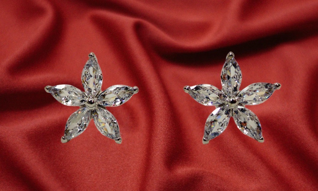 Star earrings made with all clear cubic zirconia stones in marquise shapes NEW