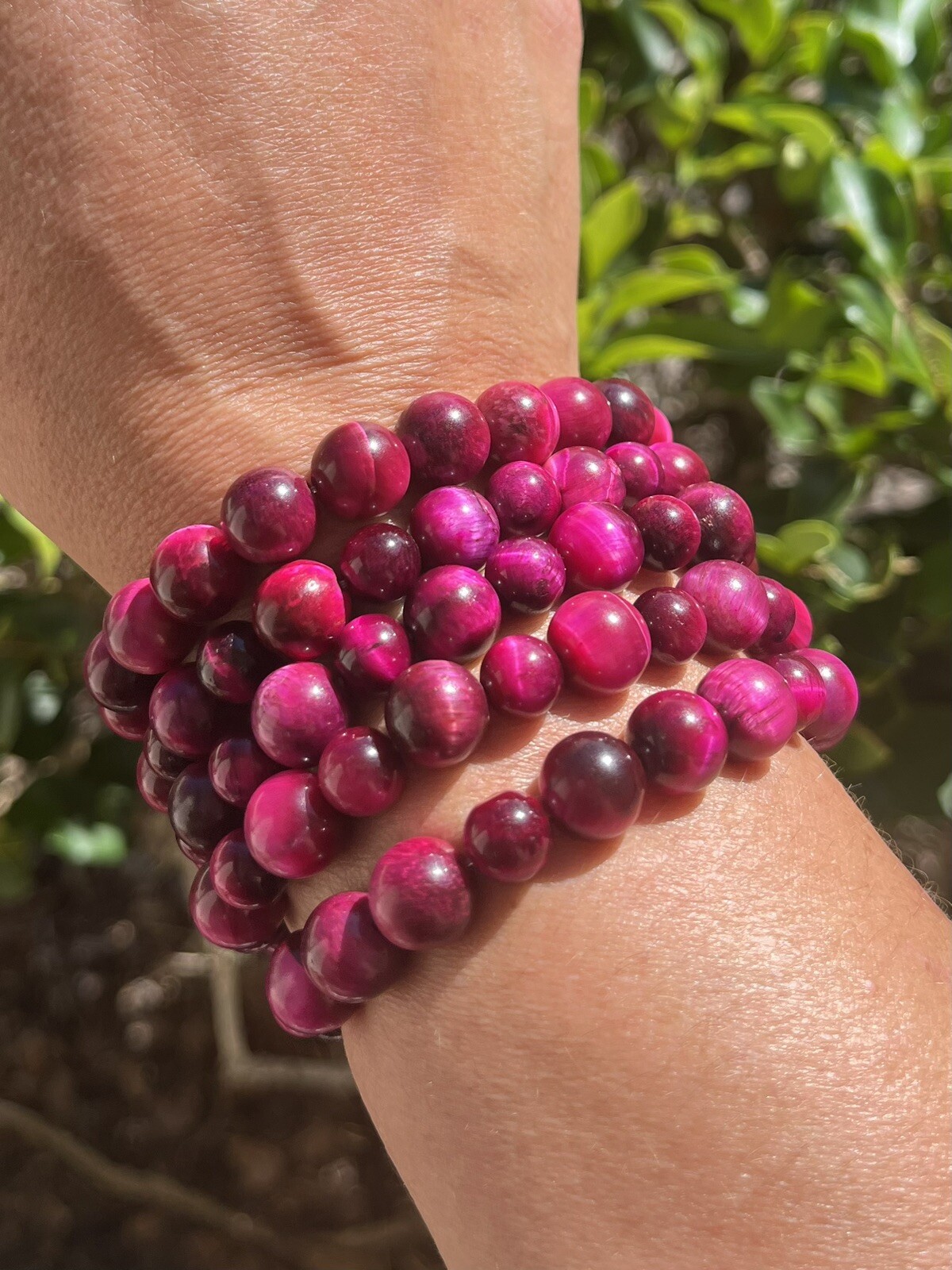 Pink Tigers Eye Beaded Braclet, 8mm & 10mm beads, Single Bracelet