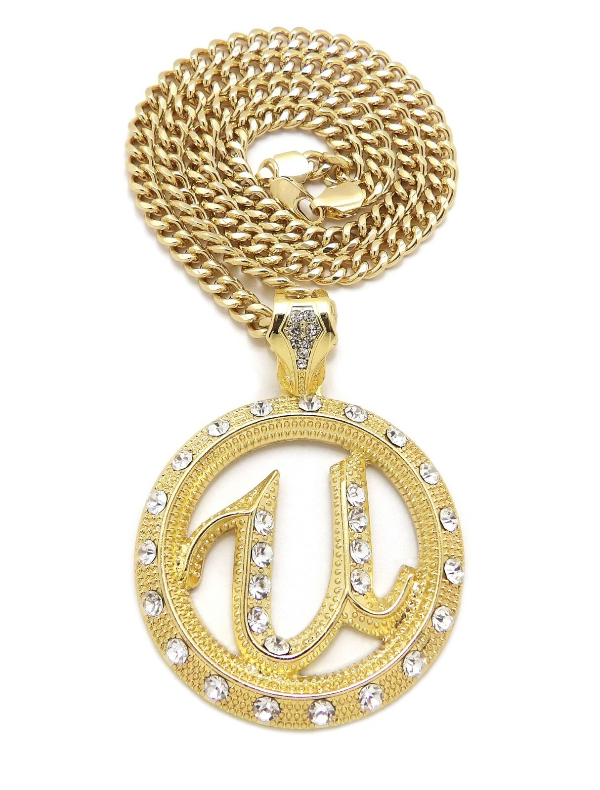 Iced Hip Hop Usher U Pendant 18″,20″,24″,30″,36″ Cuban Chain Necklace XZP116CC