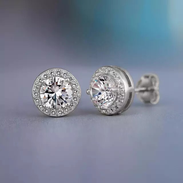 Gold, Silver Plated Stud Earrings With Cubic Zirconia Unisex, Women, Men