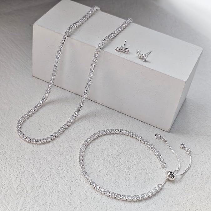Tennis Necklace Bracelet Dainty Sterling Sliver NOT DAMAGED OR BROKEN