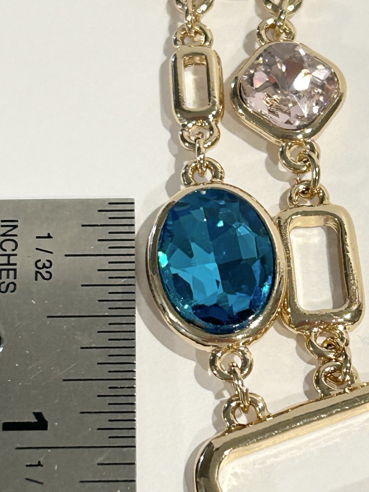 Gold Tone Double Chain Necklace With Man made London Blue Topaz