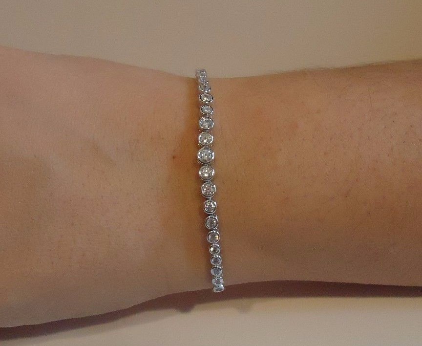 LARIAT BRACELET W/ 2 CT ROUND LAB ACCENTS / 925 STERLING SILVER / 9” ADJUSTABLE