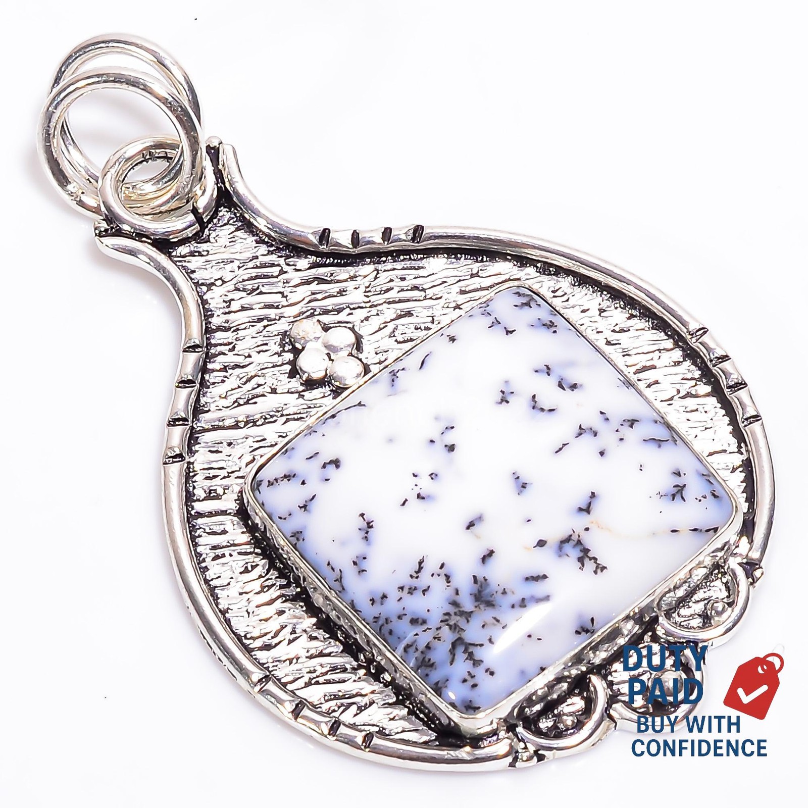 Cushion Dendrite Opal 925 Sterling Silver Channel Set Mother New Pendant Jewelry