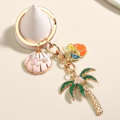 2PCS Island Palm Tree Metal Car Keychain, Universal Fit Key Ring Size: Style D