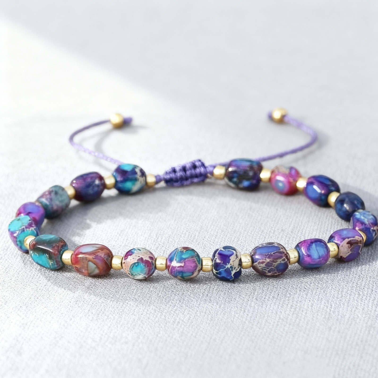 Imperial Jasper Bead Bracelet Handmade Purple Rope Wrap Jewelry For Women Gift