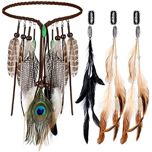 3 Pack Feather Hair Clips 1 Boho Feather Headband Hippie Hair Boho Style