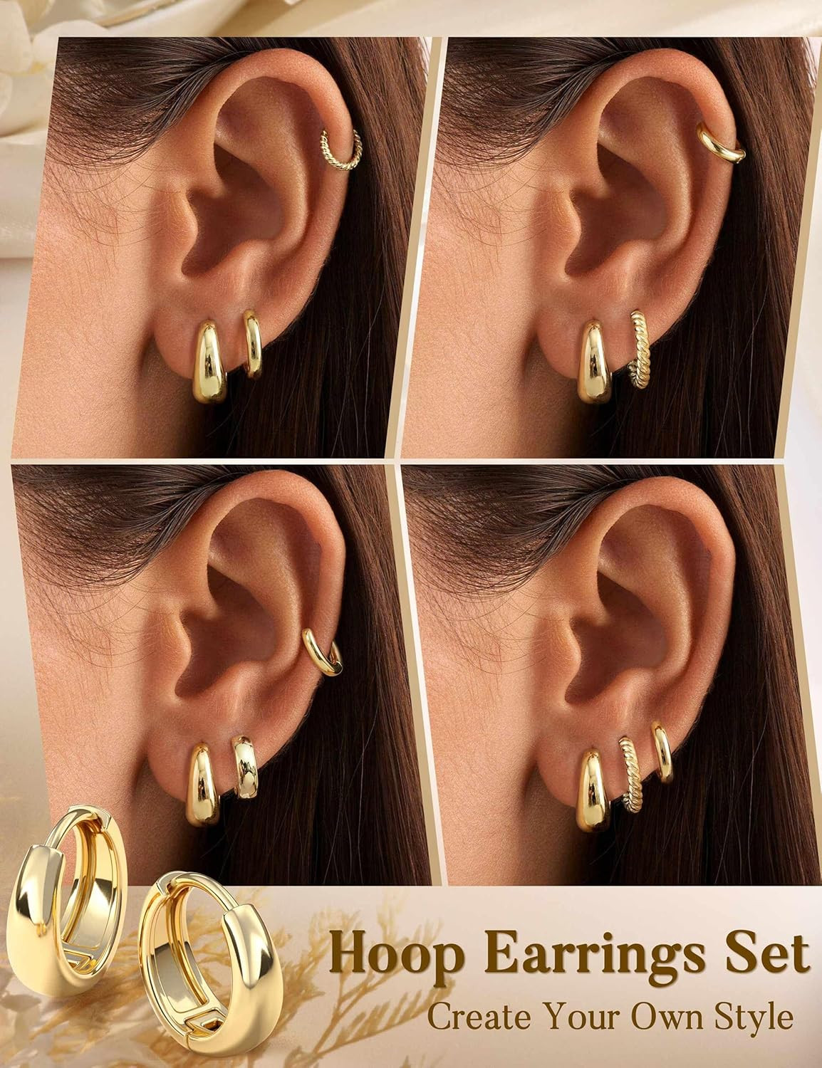 Small Gold Hoop Earrings for Women Trendy 14K Gold Plated Huggie Earring Stacks