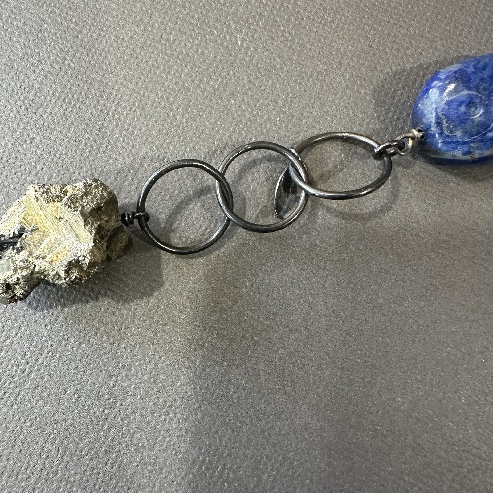 DEB GUYOT Lapis Lazuli & Rustic Pyrite Nuggets Chunky Bracelet 925 Signed