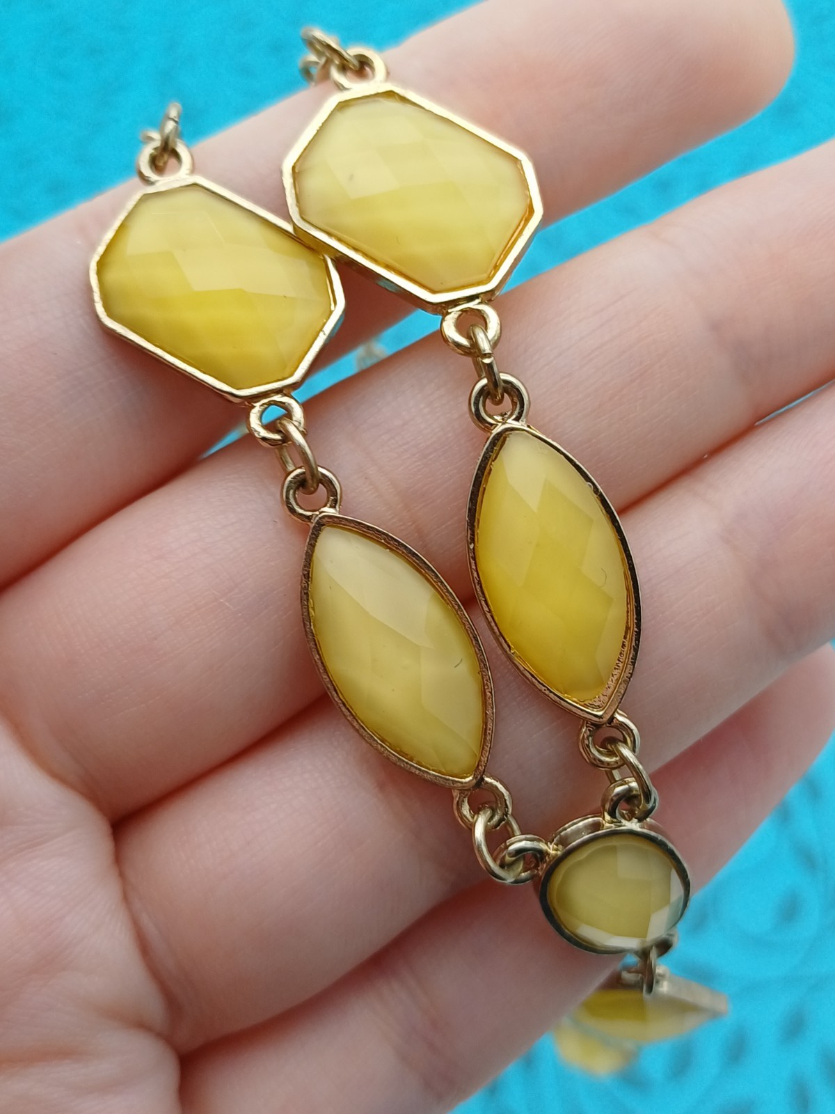 Modern Beautiful Gold Tone & Yellow Mixed Shaped Gem Y Drop Chain Necklace