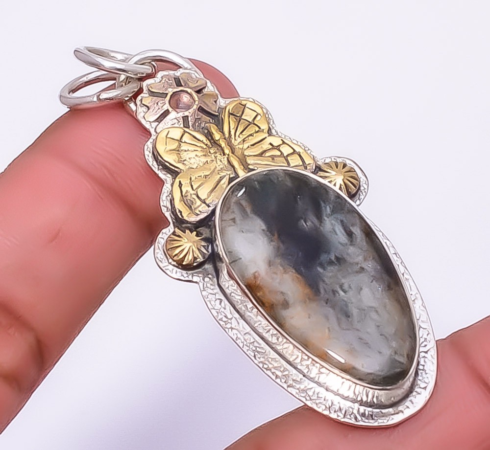 Black Rutilated Quartz 925 Sterling Silver Butterfly Pendant 2.11″ P6, Christmas