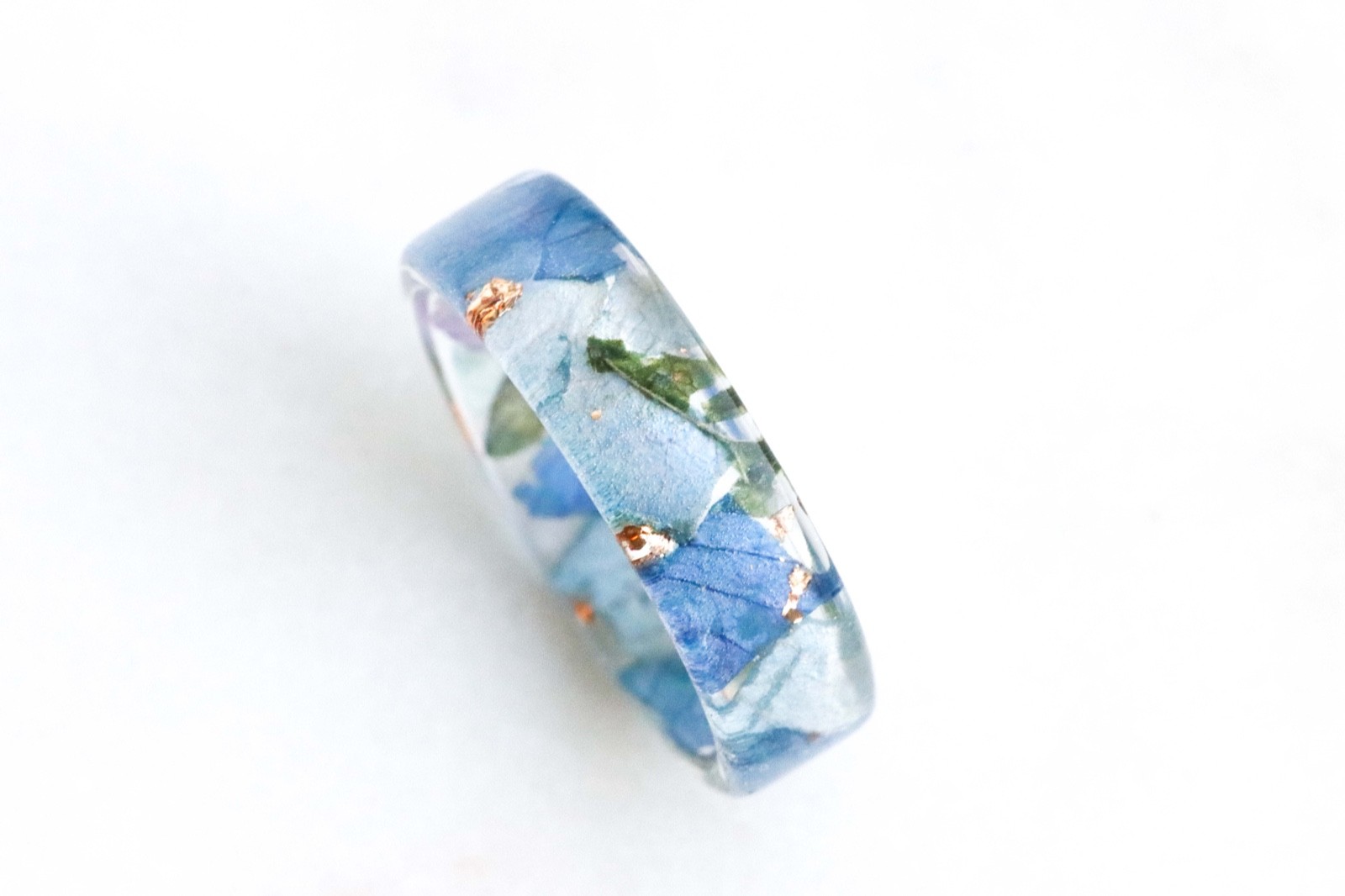 Hydrangea Ring With Real Blue Purple Petals, Nature Inspired Resin Ring