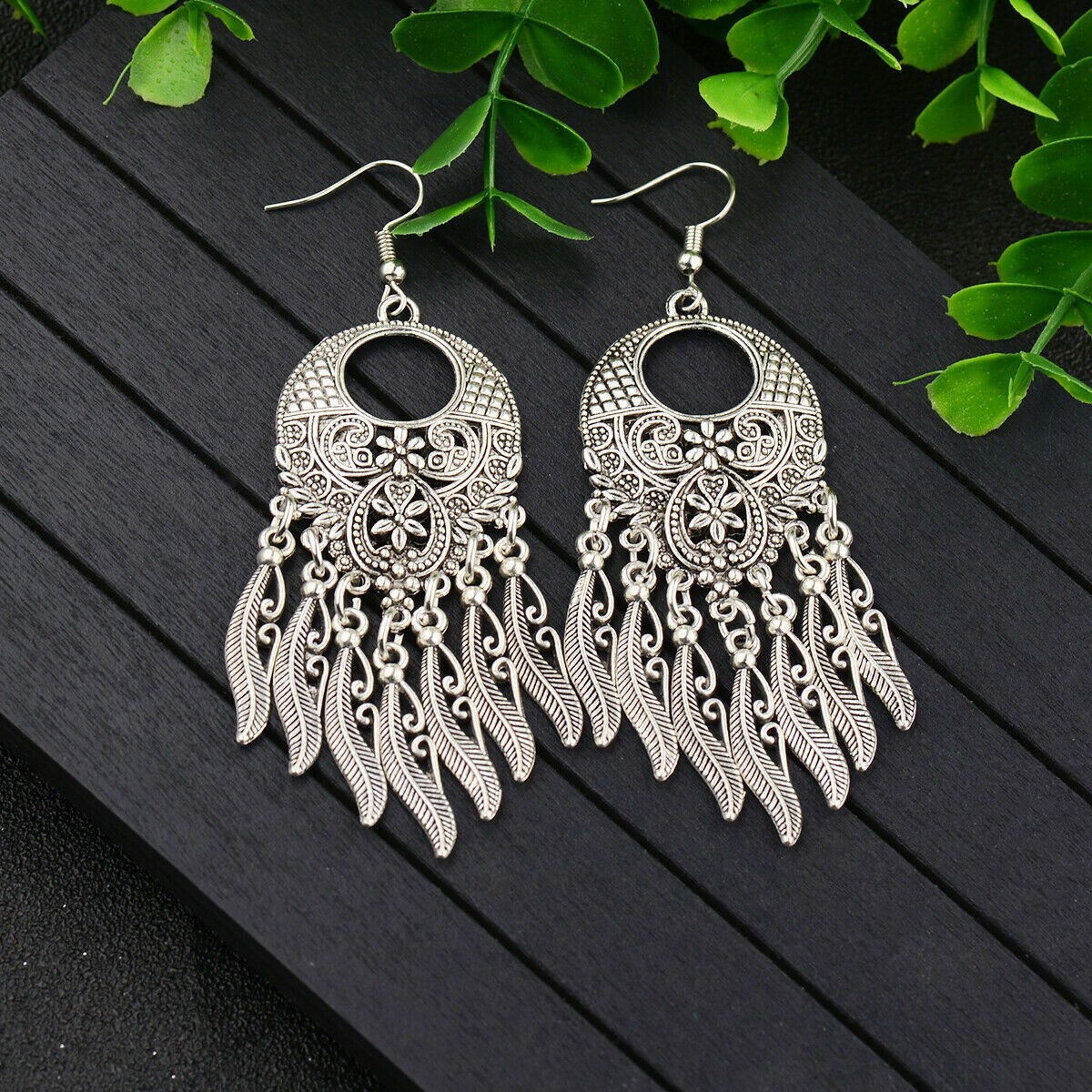 Boho 925 Sterling Silver Vintage Style Tibetan Tibet Dangle Drop Hook Earrings