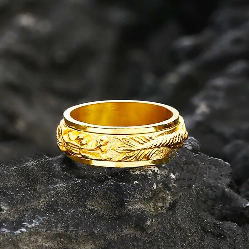 18K Gold Filled On Brass 8mm Womens Mens Dragon Spinner Ring Sizes 6 7 8 9 10 11