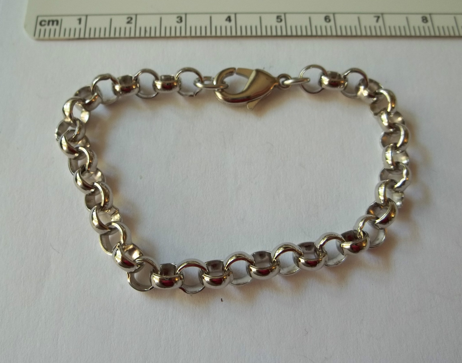 8″ Medium heavy Silver Base Metal Palladium Plate Rolo 5 mm Charm Bracelet