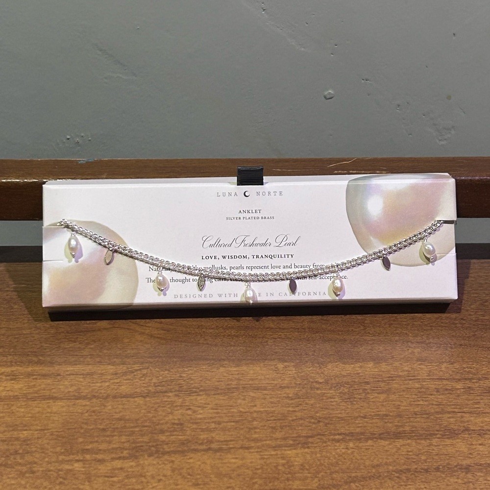 LUNA NORTE Silver Anklet With Cultured Pearl Charms NWTS